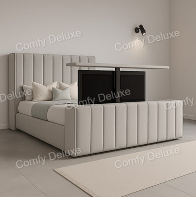 Comfy Deluxe 4Ft6 Double Coffee Plush Tv Bed Frame Only