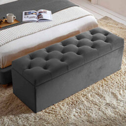 90Cm Chesterfield Ottoman Storage Box- Plush Velvet Shoe Bench - Steel Grey Chesterfield Upholstered Blanket Box