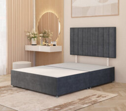 Somnior Beds Somnior Alexas Plush Velvet 4Ft Small Double Divan Bed Base With Upholstered Headboard Charcoal