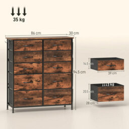 Homcom Fabric Chest Of Drawers, 10 Drawer Dresser For Bedroom, Rustic Brown - thumbnail 3