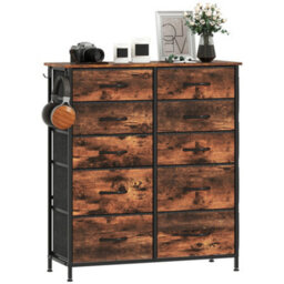 Homcom Fabric Chest Of Drawers, 10 Drawer Dresser For Bedroom, Rustic Brown - thumbnail 2