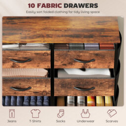 Homcom Fabric Chest Of Drawers, 10 Drawer Dresser For Bedroom, Rustic Brown - thumbnail 4