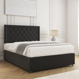 Bsspoke Nova Divan Bed Set In Black Plush Velvet With 24Inch Headboard & Mattress No Drawers In Double King 3Ft 4Ft 6Ft - thumbnail 2