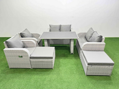 Fimous 7 Pieces Outdoor Pe Rattan Sofa Reclining Chair Set Patio Garden Furniture Sets With Cushions 2 Big Stools Light Grey - image 1