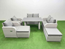 Fimous 7 Pieces Outdoor Pe Rattan Sofa Reclining Chair Set Patio Garden Furniture Sets With Cushions 2 Big Stools Light Grey - thumbnail 2