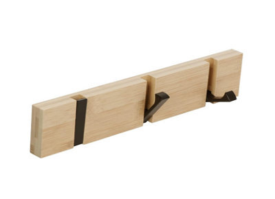 Wall-Mounted Coat Rack With 3 Retractable Hooks, For Hanging Coats, Scarves, Handbags And More, Natural - image 1