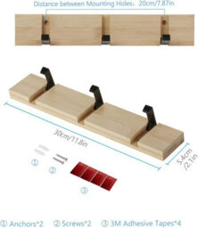 Wall-Mounted Coat Rack With 3 Retractable Hooks, For Hanging Coats, Scarves, Handbags And More, Natural - thumbnail 4