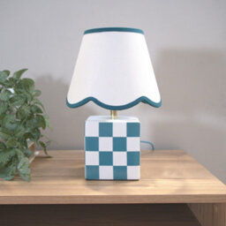 Valuelights Evie Pair Of - Forest Green Cube Checkered Base Ceramic Table Lamp With Scallop Tapered Shade - thumbnail 3