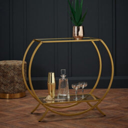 LPD Zenor Gold Console Table With Glass Shelves Elegant Metal Frame H 80 X W 90 X L 40 Cm - thumbnail 3