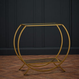 LPD Zenor Gold Console Table With Glass Shelves Elegant Metal Frame H 80 X W 90 X L 40 Cm - thumbnail 2