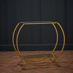 LPD Zenor Gold Console Table With Glass Shelves Elegant Metal Frame H 80 X W 90 X L 40 Cm