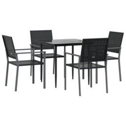 Berkfield 5 Piece Garden Dining Set Poly Rattan And Steel - thumbnail 3