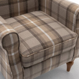 Wingback Tartan Armchair Soft Padded, Retro Check Leisure Chair Fabric Lounge - Brown - thumbnail 5