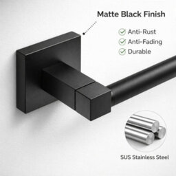 Billtix Black Square Stainless Steel Toilet Paper Holder, Wall Mounted Toilet Roll Holder Bathroom Accessories Roll Storage - thumbnail 6