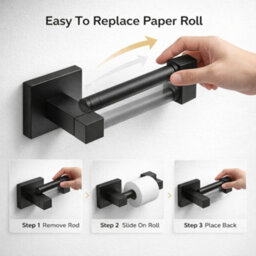 Billtix Black Square Stainless Steel Toilet Paper Holder, Wall Mounted Toilet Roll Holder Bathroom Accessories Roll Storage - thumbnail 5