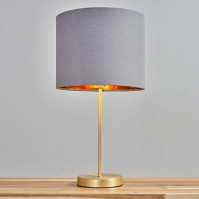 Valuelights Charles Gold Table Lamp With Grey/gold Shade And Bulb - image 1