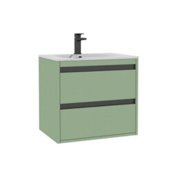 Royal Bathrooms Orion 600mm Mint Sage 2 Drawer Wall Hung Bathroom Vanity Unit With Carrara White Basin & Black Accent Trim - thumbnail 7
