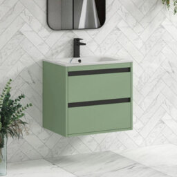 Royal Bathrooms Orion 600mm Mint Sage 2 Drawer Wall Hung Bathroom Vanity Unit With Carrara White Basin & Black Accent Trim - thumbnail 6