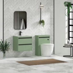Royal Bathrooms Orion 600mm Mint Sage 2 Drawer Wall Hung Bathroom Vanity Unit With Carrara White Basin & Black Accent Trim - thumbnail 3