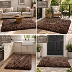 Oxford Homeware Shaggy Rug Anti-Slip Washable Soft Fluffy Living Room And Bedroom Rug (Brown, 50X80Cm) - thumbnail 3
