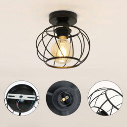 Pheashine Black Circular Iron Ceiling Light 18.5X18.5Cm With E27 Bulb Socket - thumbnail 2