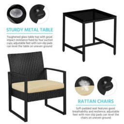 Black/khaki 3-Piece Rattan Patio Furniture Set Wicker Bistro Set Outdoor, 2 Chairs  1 Table - thumbnail 3