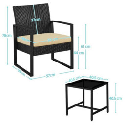 Black/khaki 3-Piece Rattan Patio Furniture Set Wicker Bistro Set Outdoor, 2 Chairs  1 Table - thumbnail 2