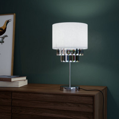 GoodHome Crowle Cylinder Brushed Satin Silver Effect Table Lamp - image 1