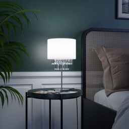 GoodHome Crowle Cylinder Brushed Satin Silver Effect Table Lamp - thumbnail 2