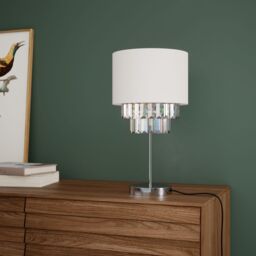GoodHome Crowle Cylinder Brushed Satin Silver Effect Table Lamp - thumbnail 8
