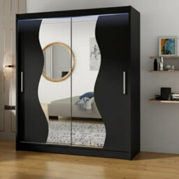 Mirrored Sliding Door Wardrobe Westa S Black With Rgb Led Lights - thumbnail 1
