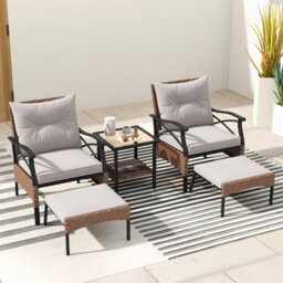 Costway 5 Piece Patio Furniture Set Outdoor Rattan Armchairs W/ Coffee Table & 2 Ottomans - thumbnail 1