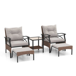 Costway 5 Piece Patio Furniture Set Outdoor Rattan Armchairs W/ Coffee Table & 2 Ottomans - thumbnail 2