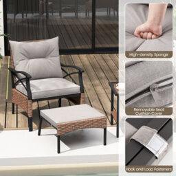 Costway 5 Piece Patio Furniture Set Outdoor Rattan Armchairs W/ Coffee Table & 2 Ottomans - thumbnail 9