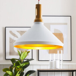 Wyld And Coco Aluminium Cone Pendant, Reflective Gold Interior, White Shade, Red Cord - thumbnail 2