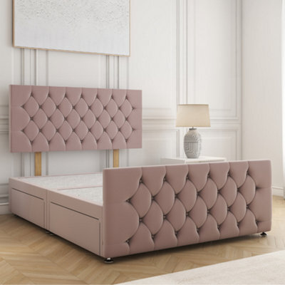 Bsspoke Maya Divan Bed Pink Plush Velvet 24Inch Headboard & 20Inch Footboard No Mattress No Drawers In 3Ft 4Ft 4Ft6 5Ft 6Ft - image 1
