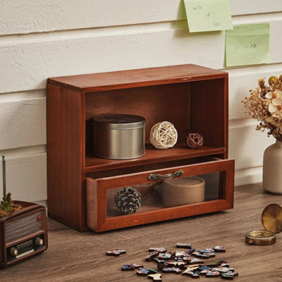 Small Wood Cabinet Retro Storage Drawer Case Display Shelf - image 1