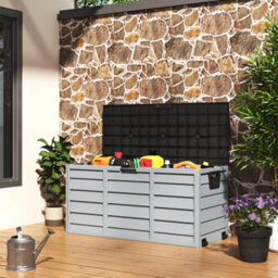 Living And Home 3.6 X 1.7 Ft Black 290L Top Waterproof Large Plastic Garden Storage Box With Wheels - thumbnail 2