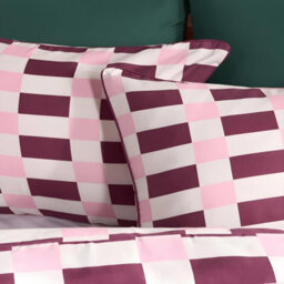 Ohs Checkerboard Bedding Set Microfibre Duvet Cover With Pillowcase, Burgundy/pink - King - thumbnail 3
