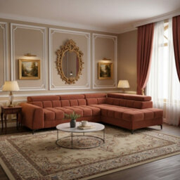 Aurelio L Shape Corner Sofa Bed With Storage And Adjustable Headrests, Modern Sleeper Sofa 268X204 Cm Orange Right