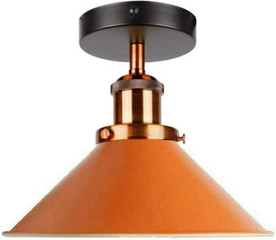Flush Mount Ceiling Light For Hallway, Kitchen, Bedroom, Living Room E27 Ceiling Light Fixtures Orange Cone Shade No Bulb - image 1