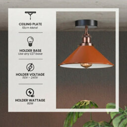Flush Mount Ceiling Light For Hallway, Kitchen, Bedroom, Living Room E27 Ceiling Light Fixtures Orange Cone Shade No Bulb - thumbnail 5
