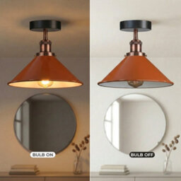 Flush Mount Ceiling Light For Hallway, Kitchen, Bedroom, Living Room E27 Ceiling Light Fixtures Orange Cone Shade No Bulb - thumbnail 6