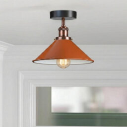 Flush Mount Ceiling Light For Hallway, Kitchen, Bedroom, Living Room E27 Ceiling Light Fixtures Orange Cone Shade No Bulb - thumbnail 4