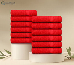 Casabella Premium Quality 12 Red Face Towels 30X30Cm Highly Absorbent Face Cloth Set, 100% Combed Cotton 650 Gsm - thumbnail 6