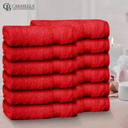 Casabella Premium Quality 12 Red Face Towels 30X30Cm Highly Absorbent Face Cloth Set, 100% Combed Cotton 650 Gsm - thumbnail 4