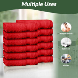 Casabella Premium Quality 12 Red Face Towels 30X30Cm Highly Absorbent Face Cloth Set, 100% Combed Cotton 650 Gsm - thumbnail 5