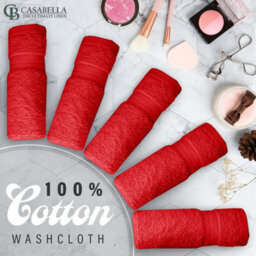 Casabella Premium Quality 12 Red Face Towels 30X30Cm Highly Absorbent Face Cloth Set, 100% Combed Cotton 650 Gsm - thumbnail 2