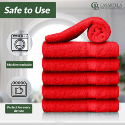 Casabella Premium Quality 12 Red Face Towels 30X30Cm Highly Absorbent Face Cloth Set, 100% Combed Cotton 650 Gsm - thumbnail 3