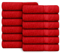 Casabella Premium Quality 12 Red Face Towels 30X30Cm Highly Absorbent Face Cloth Set, 100% Combed Cotton 650 Gsm